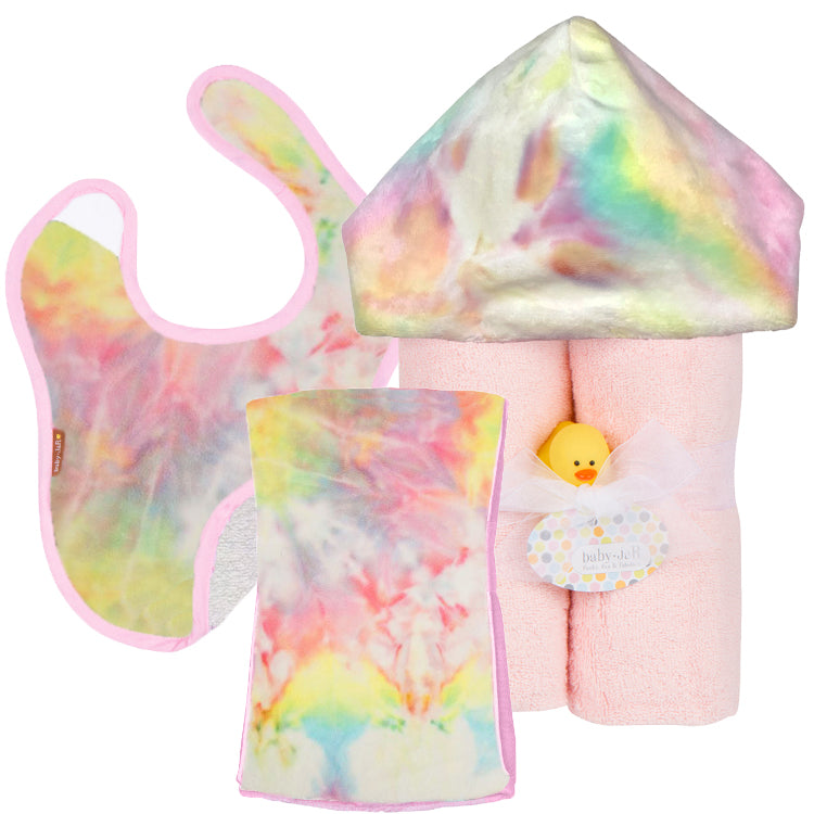 Pastel Rainbow Tie Dye Gift Set - Towel, Burp and Bib